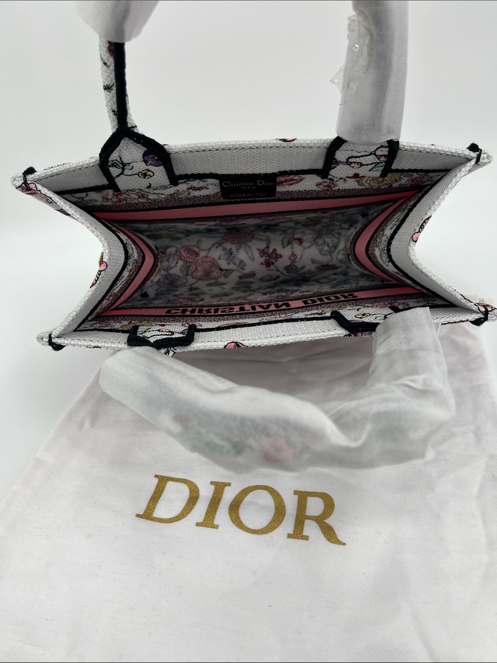 Small Book Tote Floral Embroidered White Canvas - Picture 5 of 6